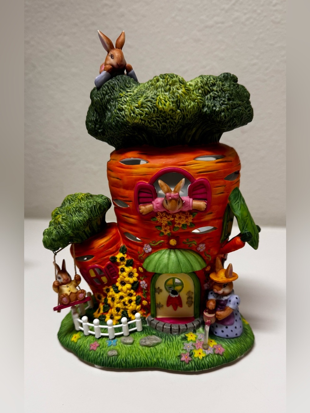 PartyLite Whimsical Orange Carrot House Bunny Figurine - Decorative Home Art